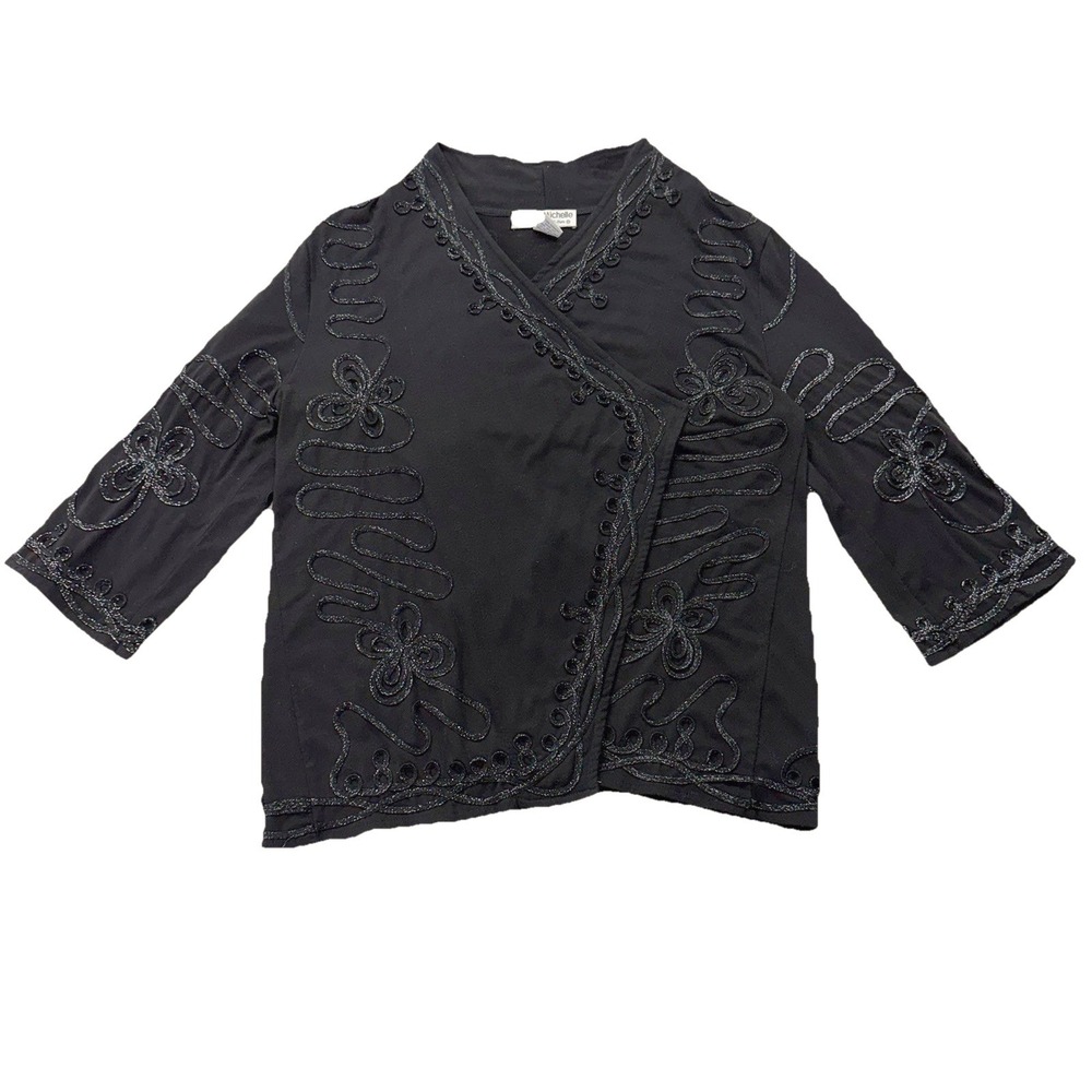 Lauren Michelle‎ Black  Embellished Jacket L Whimsigoth Vintagecore Witchy Glam
